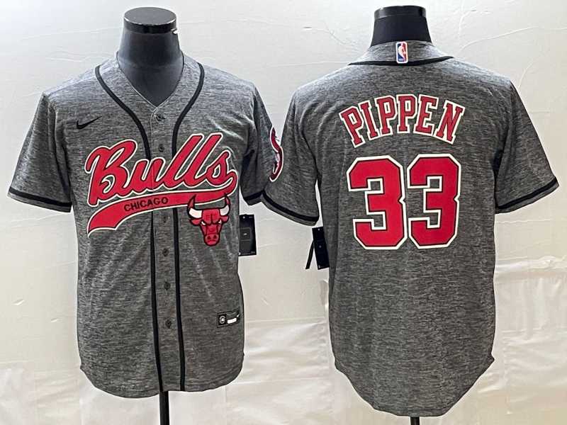 Men%27s Chicago Bulls #33 Scottie Pippen Grey Gridiron Cool Base Stitched Baseball Jersey